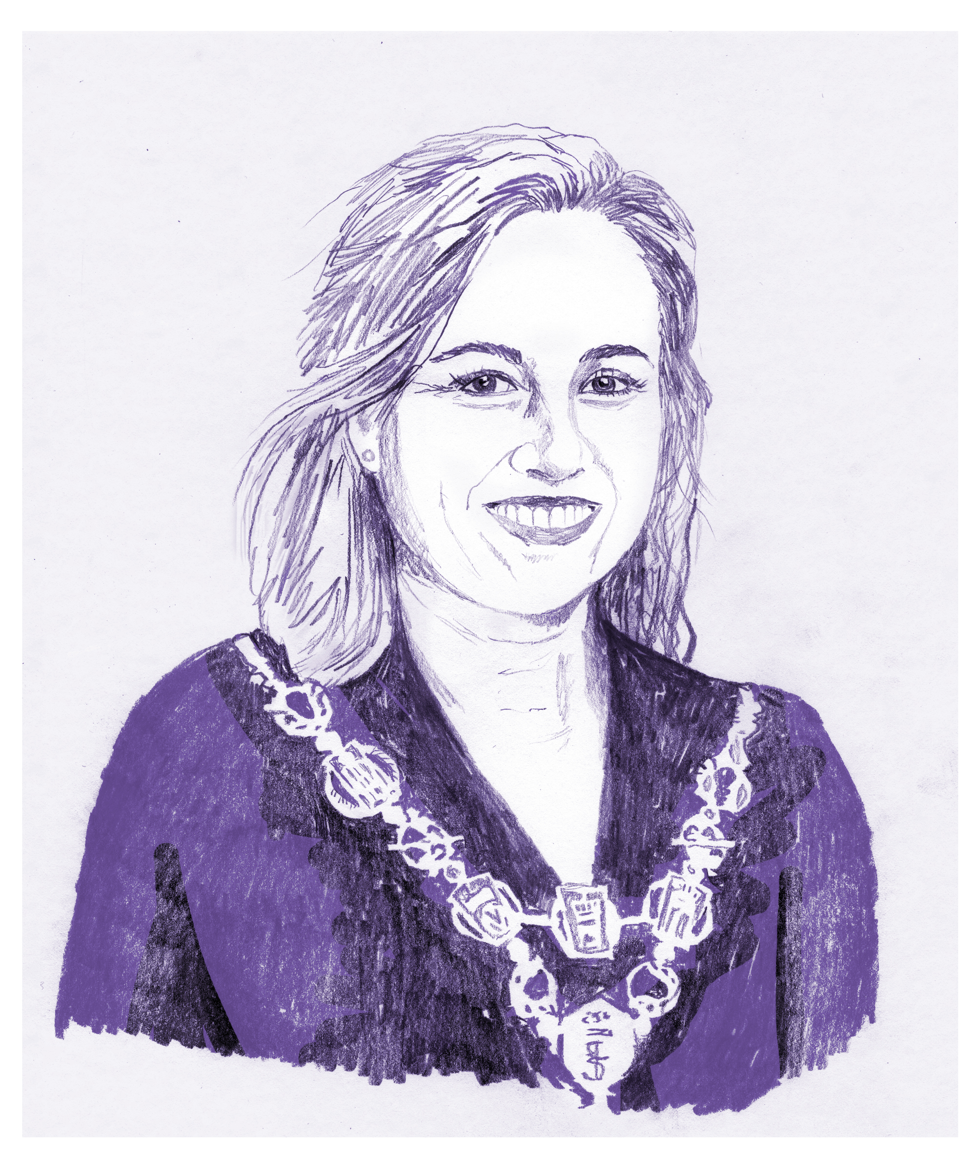 Portrett av dame med stort kjede om halsen