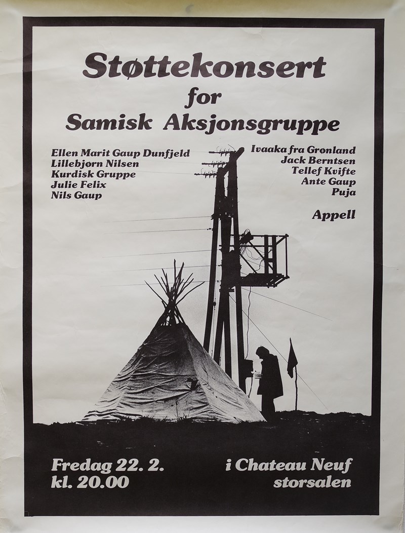 Plakat: Støttekonsert for samisk aksjonsgruppe Chateu Neuf