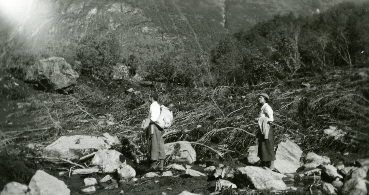 To mennesker står i et fjellskred