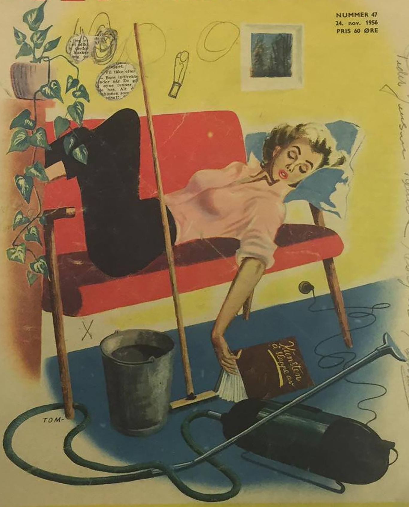 Kvinne kviler på sofa 