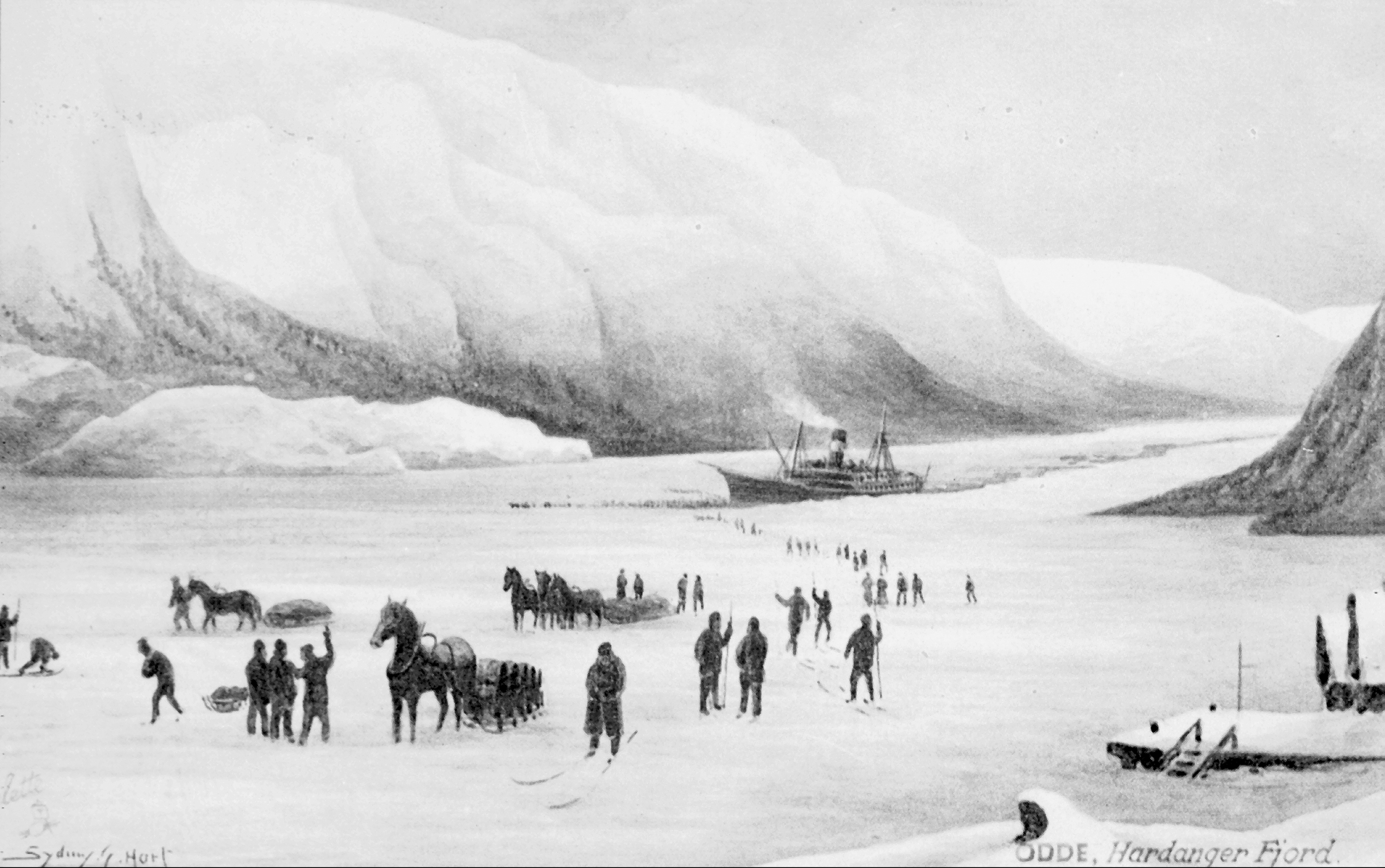 Tegning av Odde i Hardanger fjord i 1900.