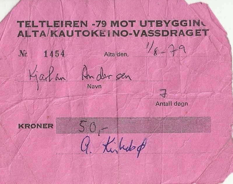 Kvittering for deltagelse på Detsika leir, 1979.