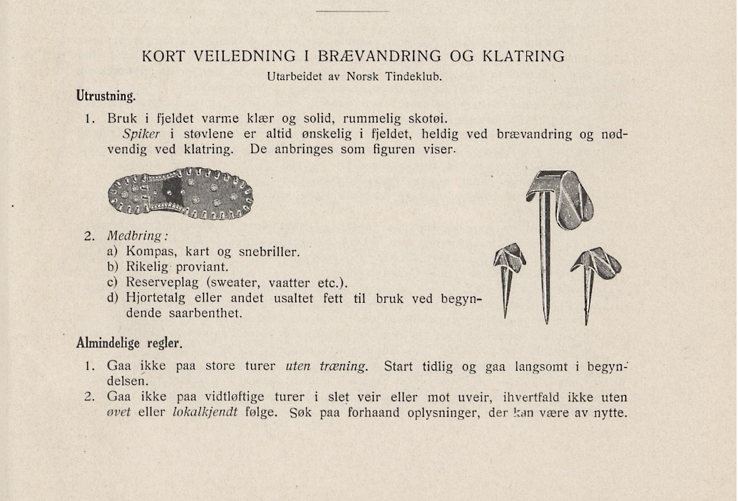 Faksimile om hva slags utstyr man bør bruke på brevandring